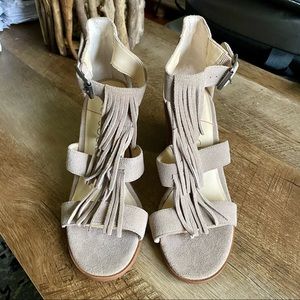 Sole Society beige nude heel sandals fringe size 7